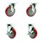Service Caster Cooking Performance 369CASTER4 5'' Replacement Caster Set with Brakes, 4PK COO-SCC-20S514-PPUB-RED-TPU1-2-TLB-2 - alternate 1